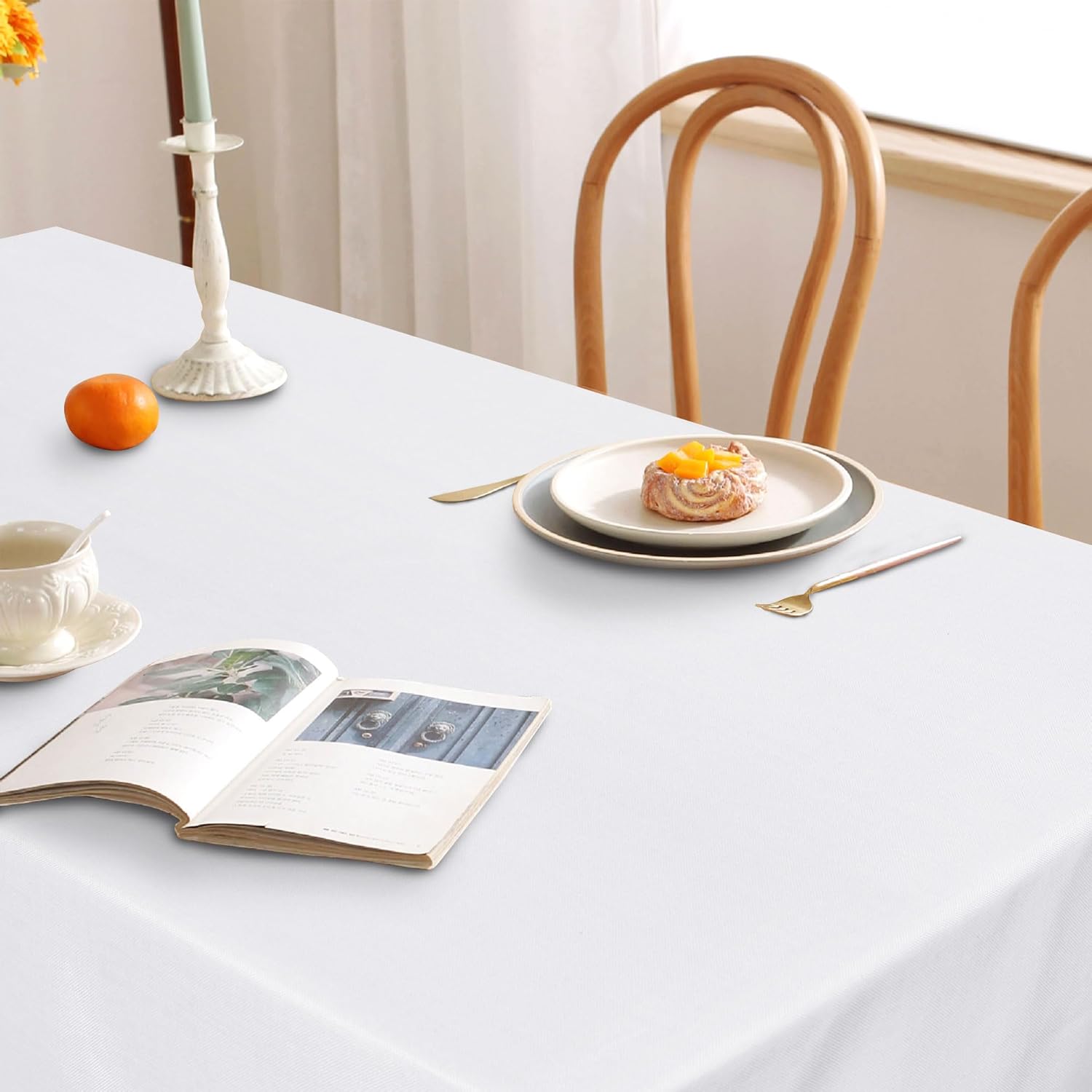 DWCN - nappe blanche aspect lin 135x260cm, lavable imperméable