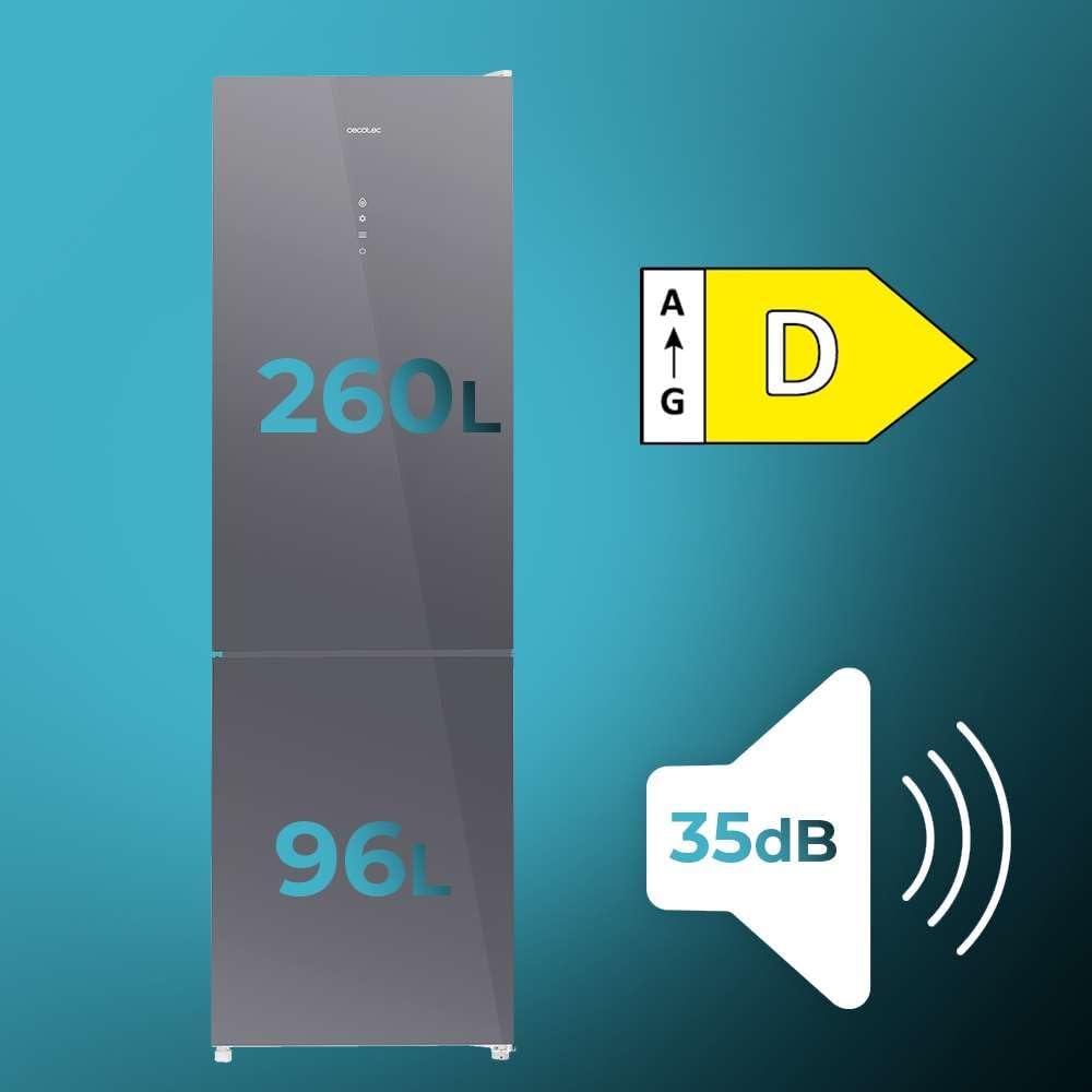 Cecotec - Bolero CoolMarket Combi Série 356 - 256L - No Frost, Économie d'énergie, Multi Airflow, mode Vacances, Glass G