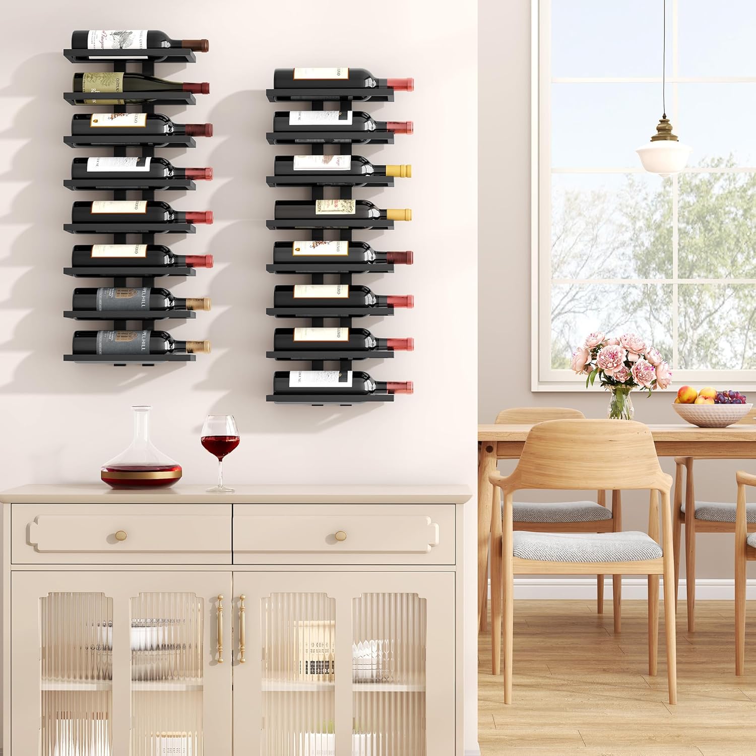 FAVOOSTY - Porte-bouteilles mural 8 niveaux métal, noire, rangement compact