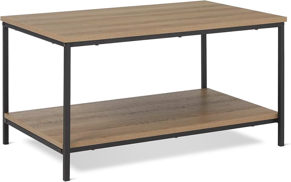 mx-dealz Basics - table basse moderne avec étagère, 50,5x80x42cm, chêne