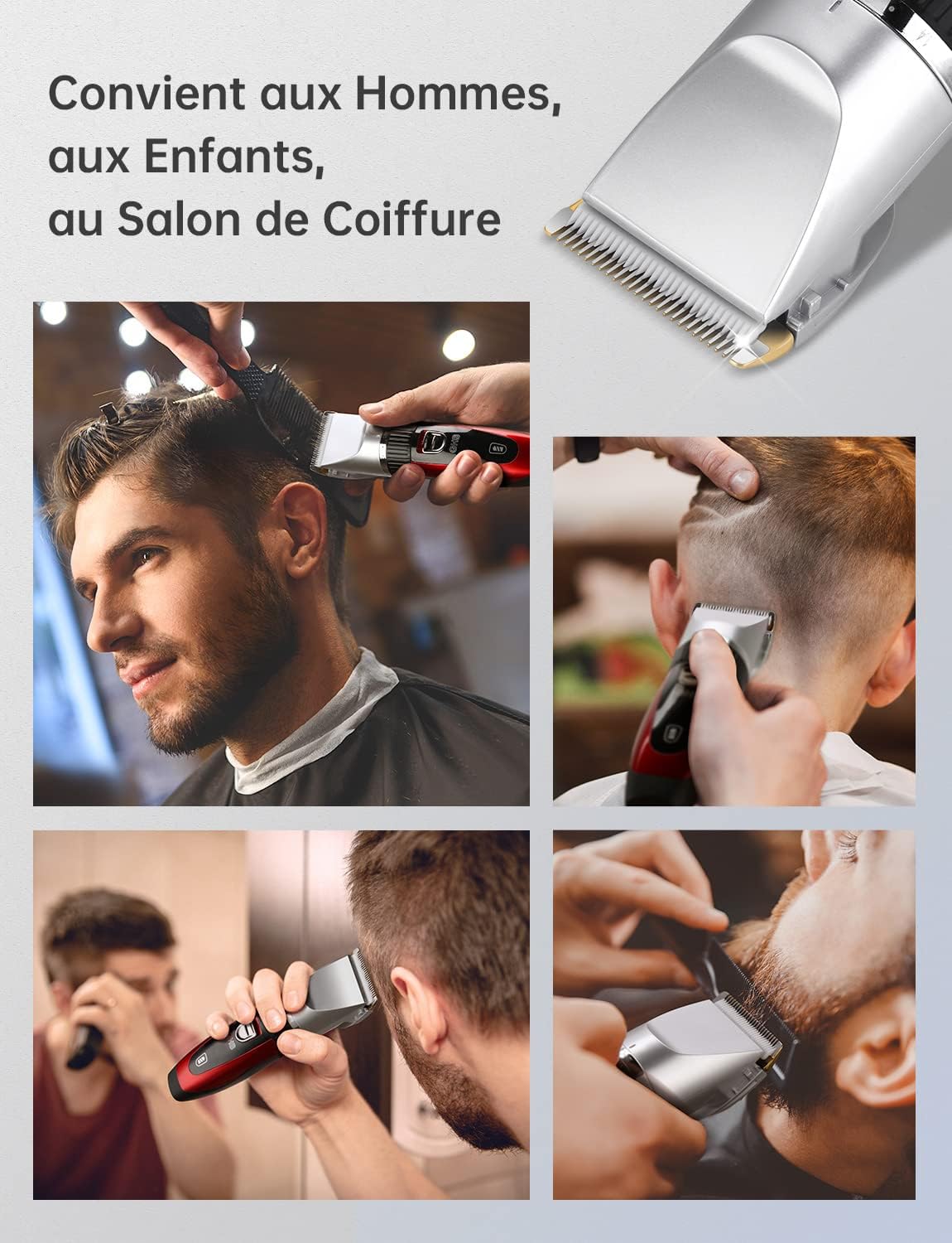 GHB - Tondeuse cheveux pro sans fil, 7 peignes, 2 batteries lithium