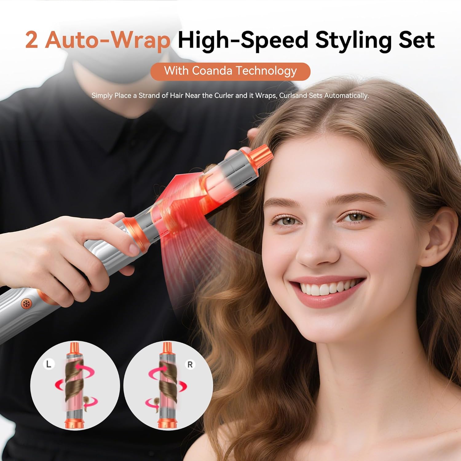 Air Brush 5 en 1 - Brosse coiffante pliante, 110000 tr/min, séchage, lissage, bouclage, argent