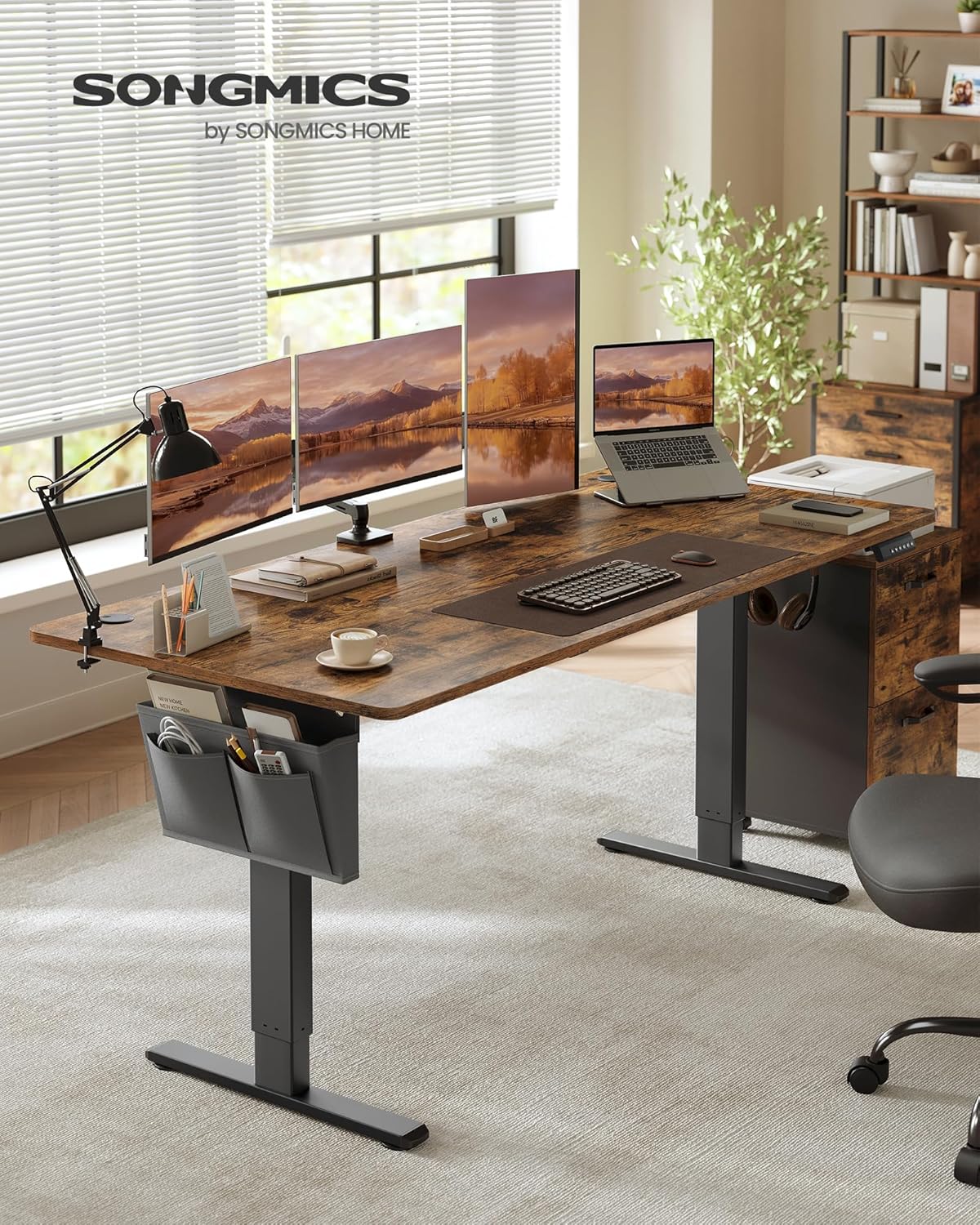 SONGMICS - bureau électrique réglable - 180x80 cm - 4 hauteurs mémoire, assis-debout, marron rustique - LSD138K01