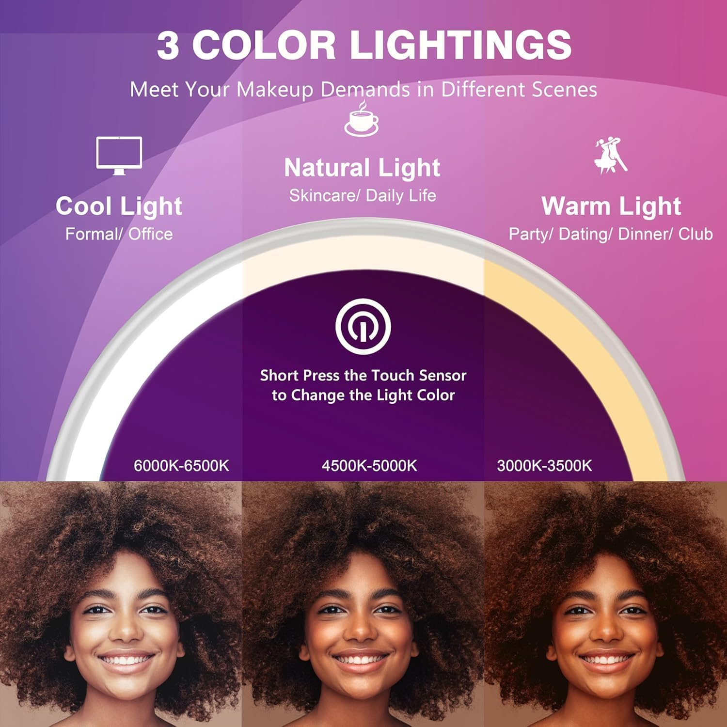 Auxmir - miroir grossissant série LED - 30x - rechargeable, 3 éclairages, ventouse 360°