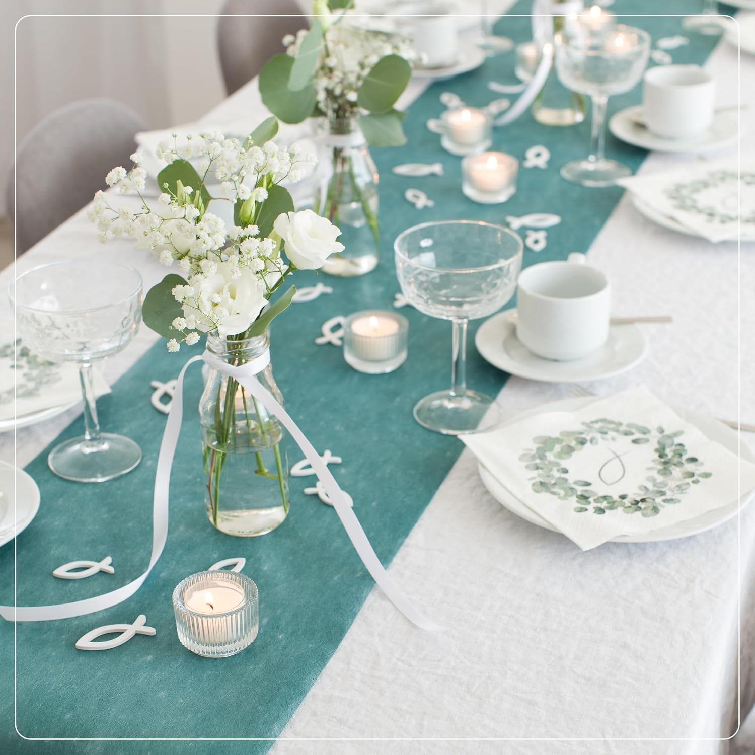 100%Mosel - Chemin de table non tissé - 30x250 cm - bleu pétrole, élégant, occasions spéciales