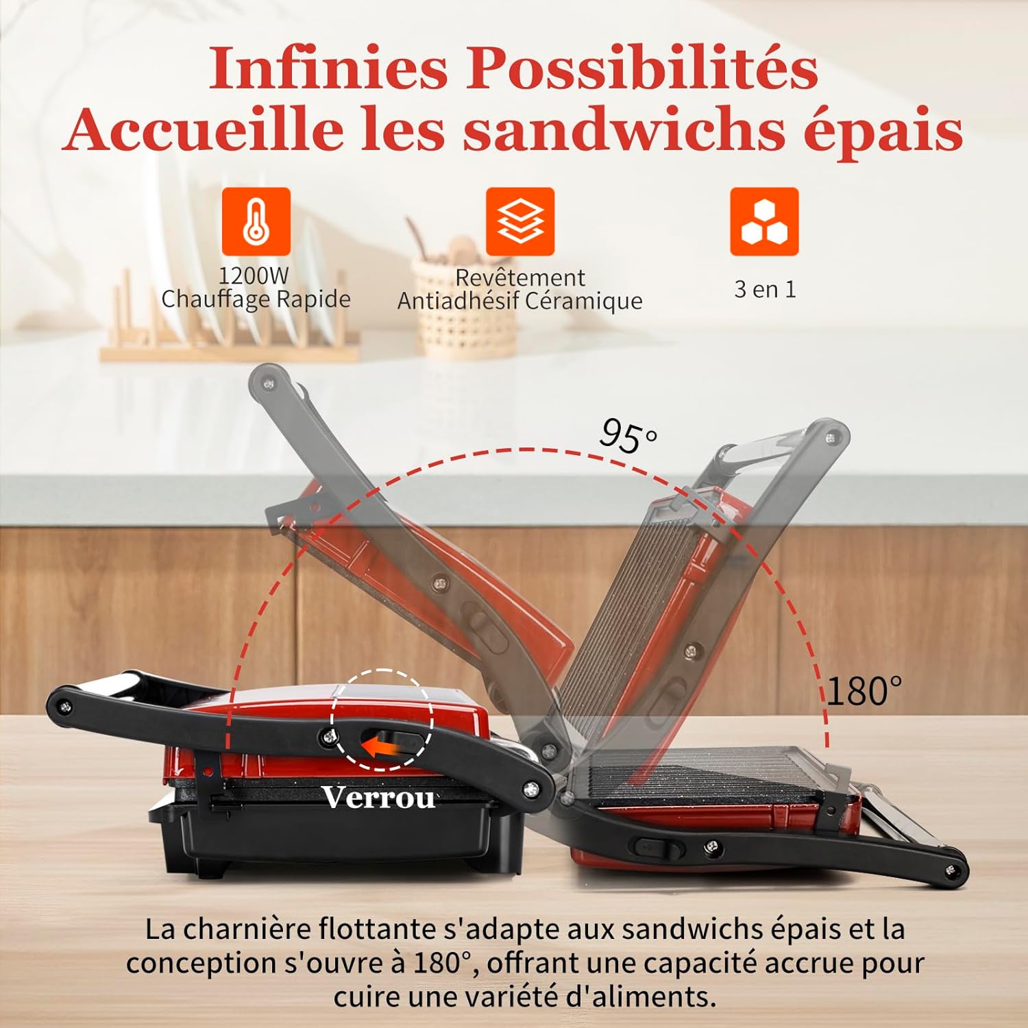 Aigostar - Warme - grille-viande 180° 1000W plaques antiadhésives