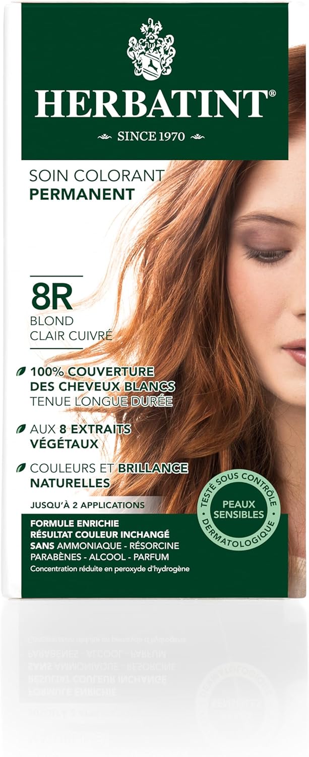 Herbatint - 8R Blond Clair Cuivré - 150ml - soin colorant sans ammoniaque, 100% couvrant, testé sur peaux sensibles