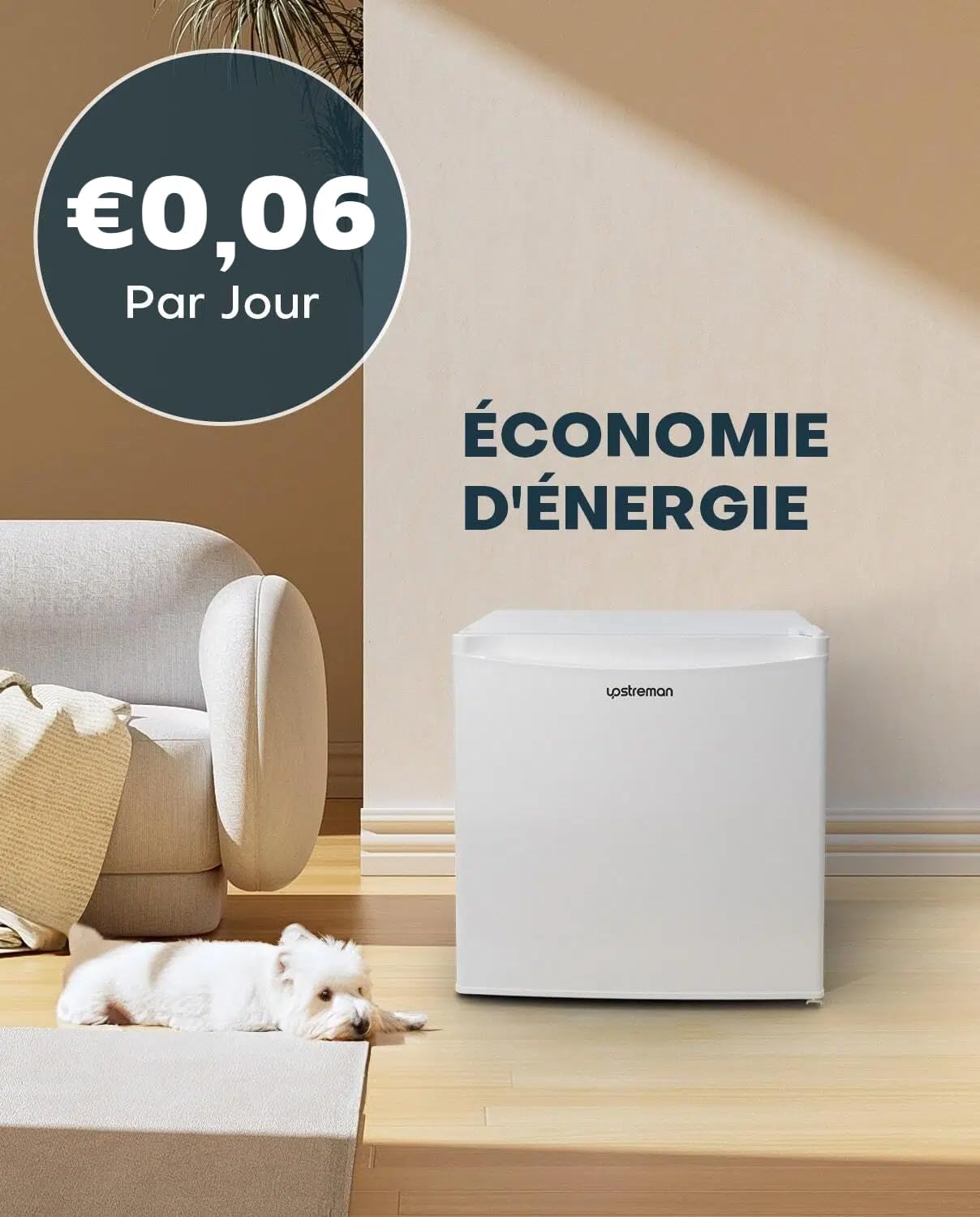 Upstreman - FR17 - 46L - Mini frigo avec congélateur, silencieux, porte réversible