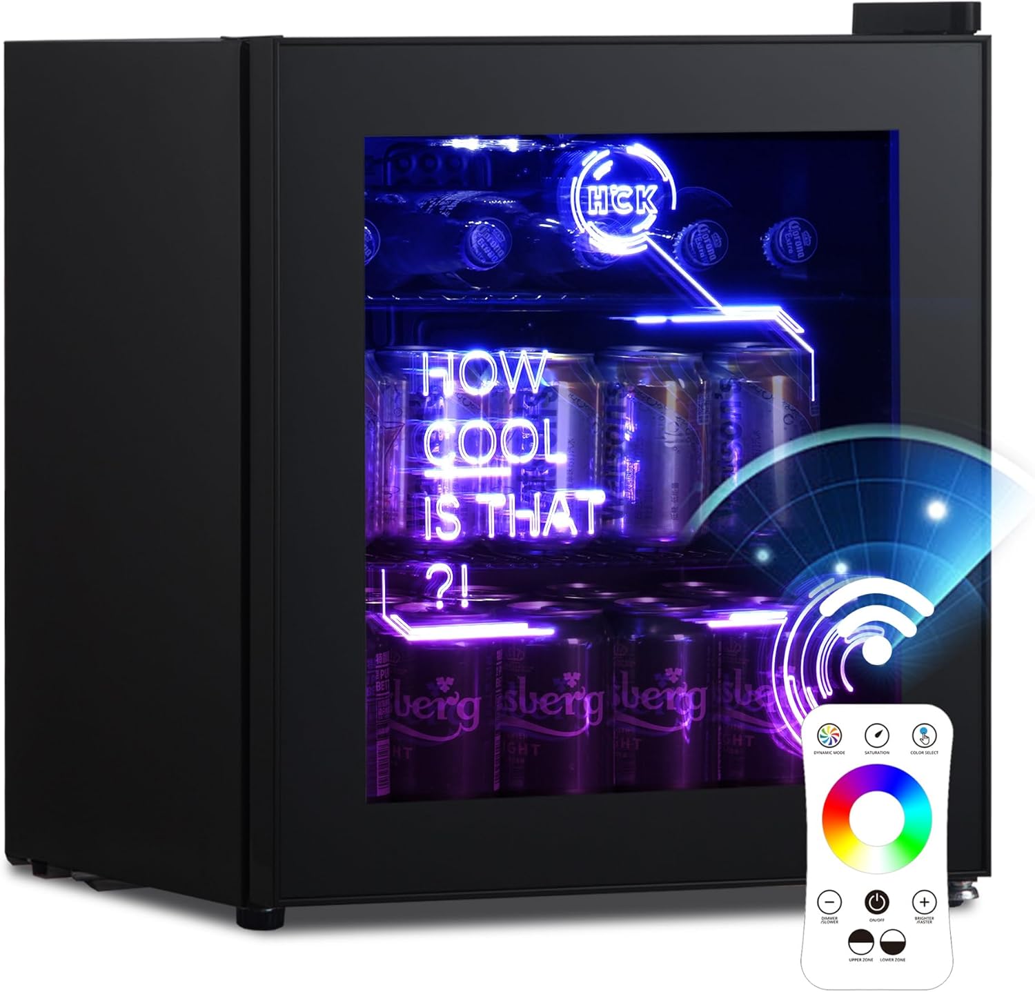 HCK - Mini Frigo Cyberpunk - 48L - Éclairage LED, 0-15°C, silencieux