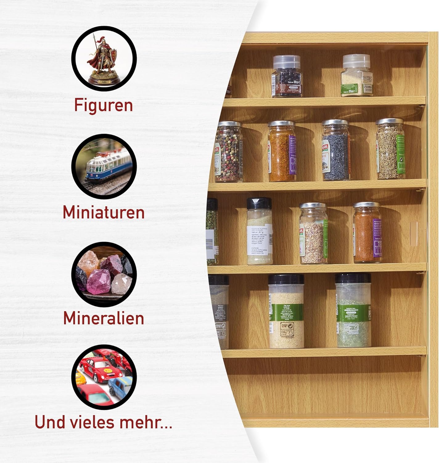 Inter Link - vitrine murale Acquario - 80x60x9,5 cm - 5 compartiments, MDF, hêtre