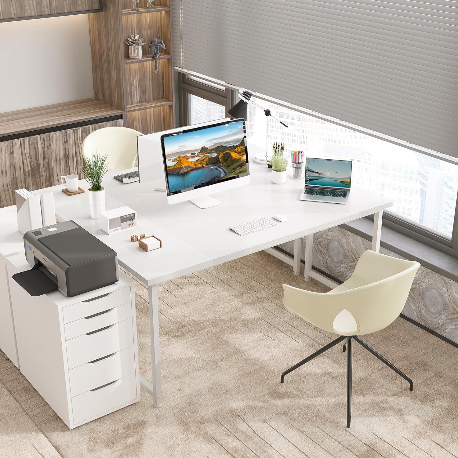 ODK - Bureau d'ordinateur, 140x50cm, blanc, table d'étude polyvalente