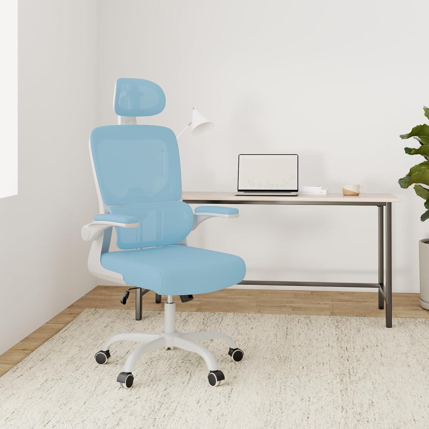 Chaise de bureau ergonomique - dossier, appui-tête réglables - soutien lombaire, accoudoirs pivotants, maille respirante