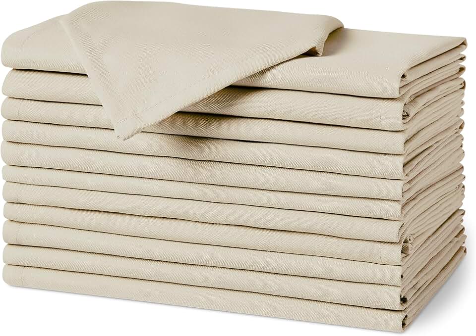 mx-dealz Basics - serviettes en tissu - 43x43 cm - réutilisables, antitaches, infroissables, lot de 12, beige