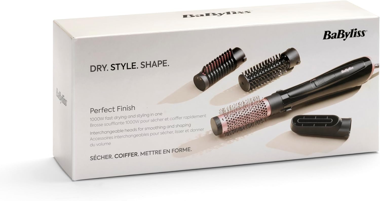 BaByliss - Brosse soufflante Perfect Finish - 3 accessoires - 2 températures, ionique, bouton air froid - AS126E