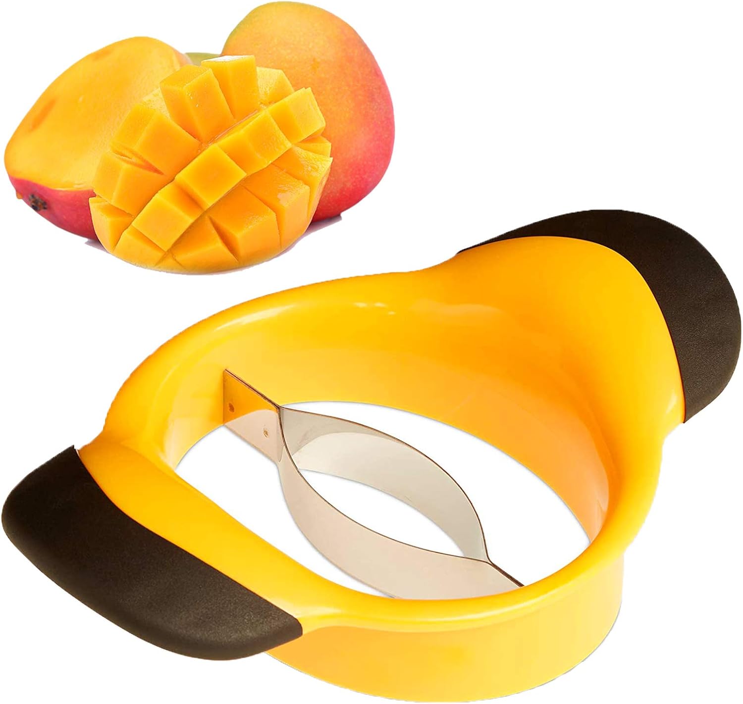 Trancheuse à mangue - lame inoxydable, coupe et carottage facile - jaune