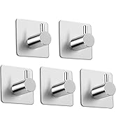 JS Lot de 5 crochets adhésifs en acier inoxydable pour serviettes de salle de bain et cuisine Sans perçage Porte-serviettes...