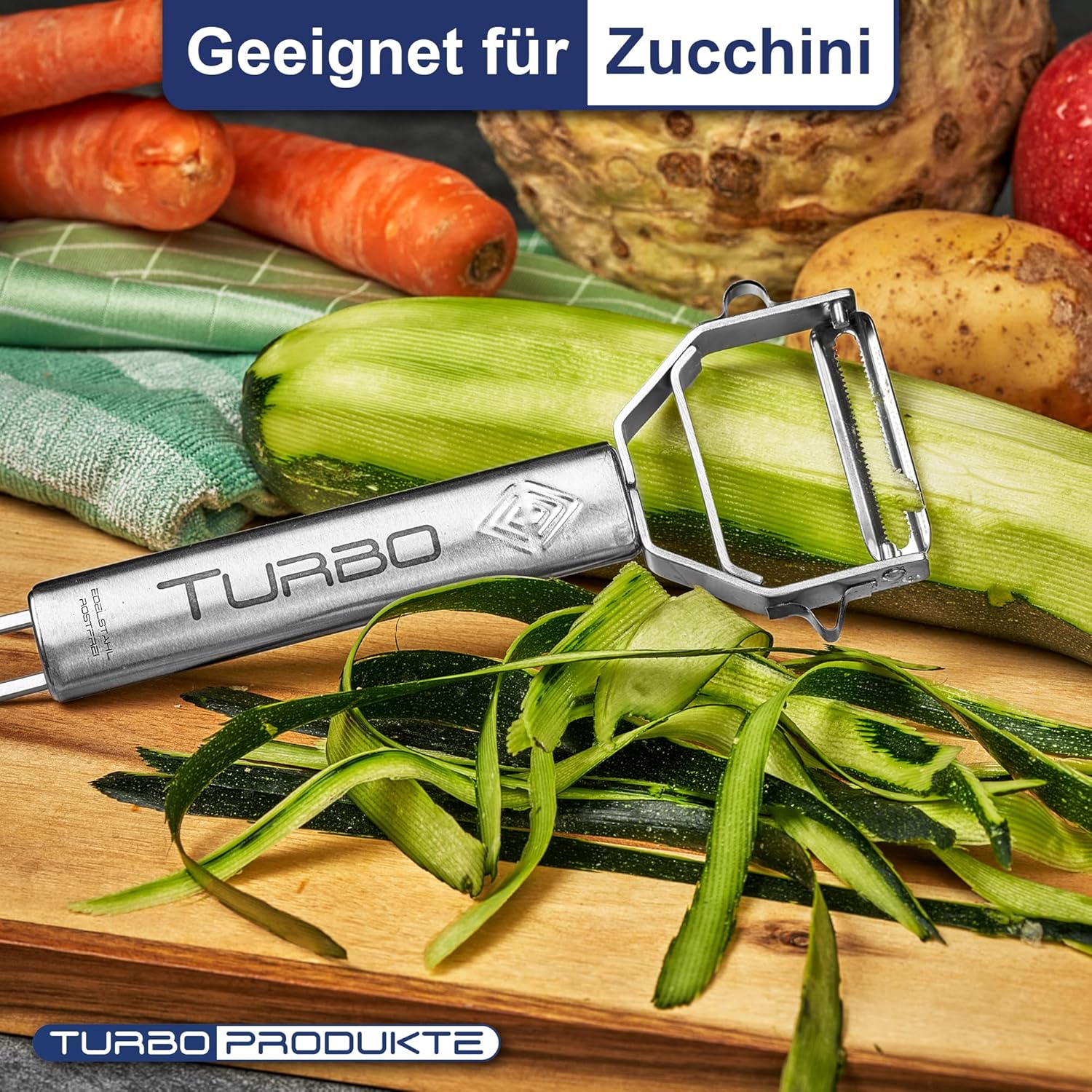 Turbo Produkte - Éplucheur inox 3en1 gauchers/droitiers - Lame pendulaire
