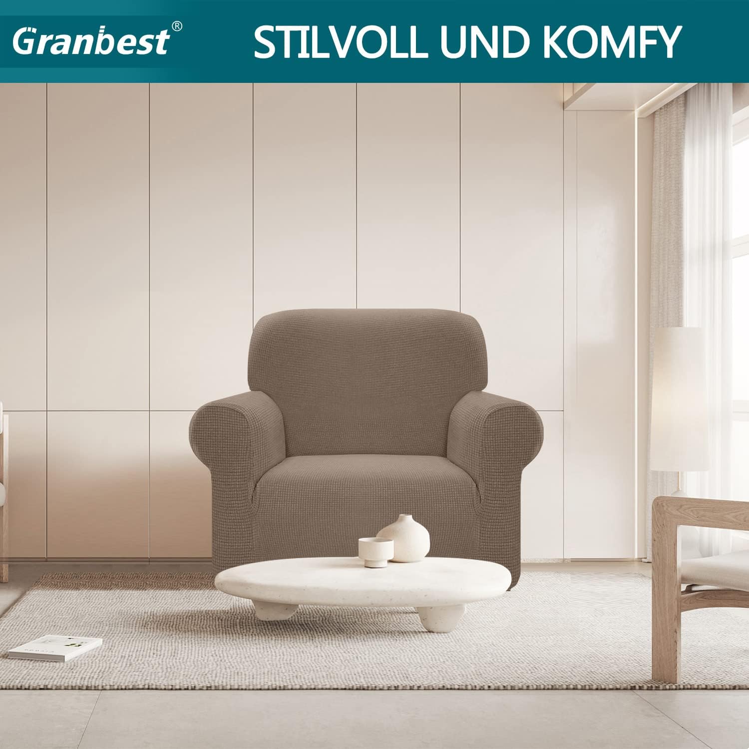 Granbest - housse canapé extensible, 1 place, spandex imperméable, chameau