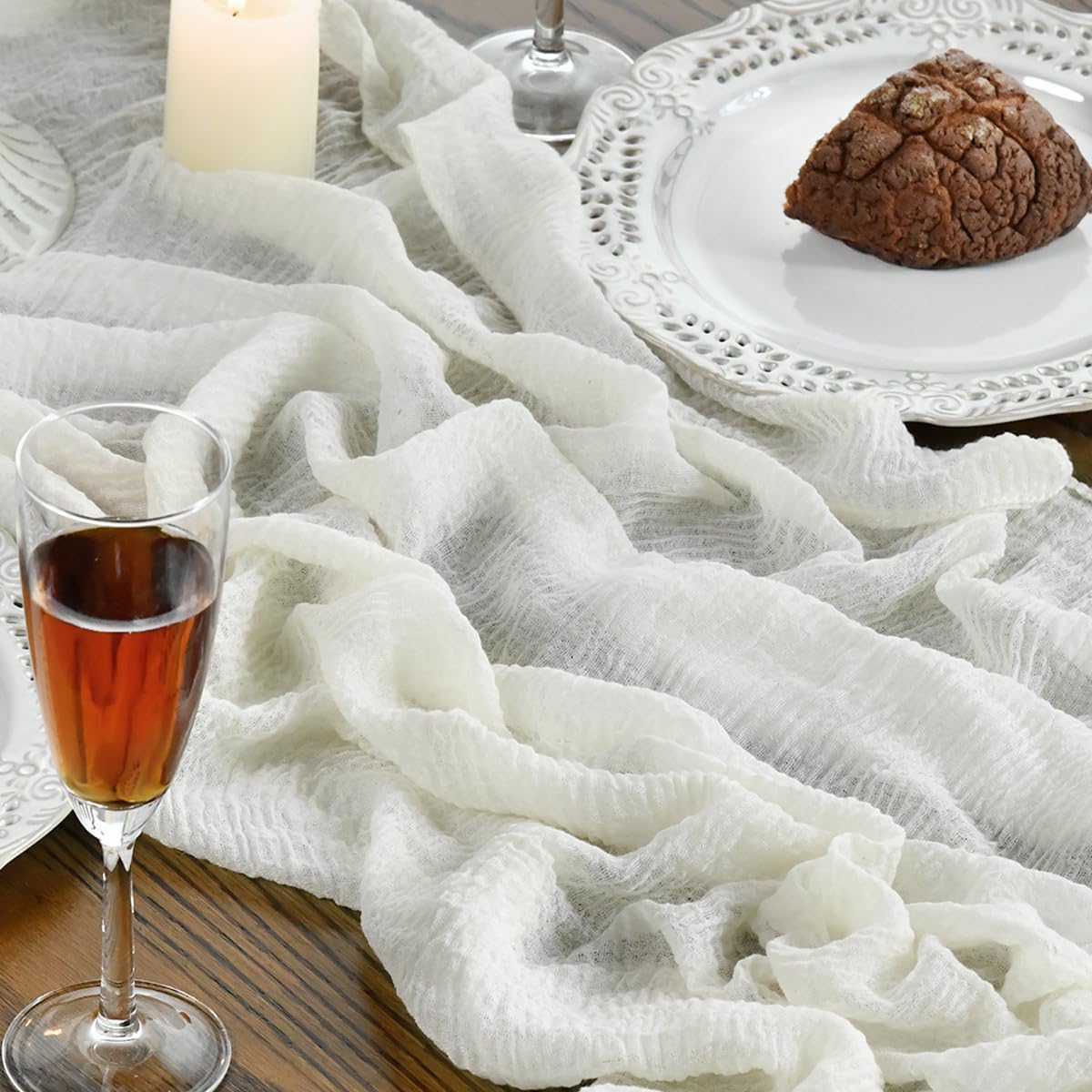 Artoid Mode - lot de 6 chemins de table - 300 cm - gaze mousseline boheme blanc