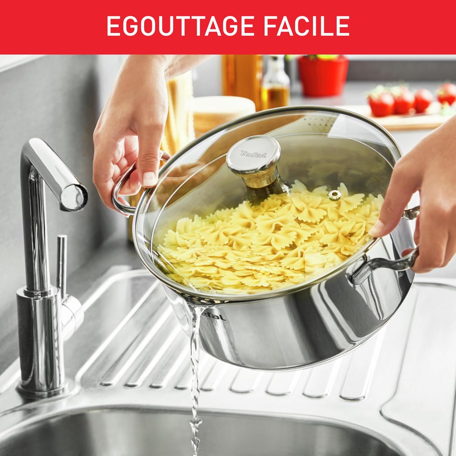 Tefal - Duetto - 20 cm - faitout induction inox, couvercle filtrant