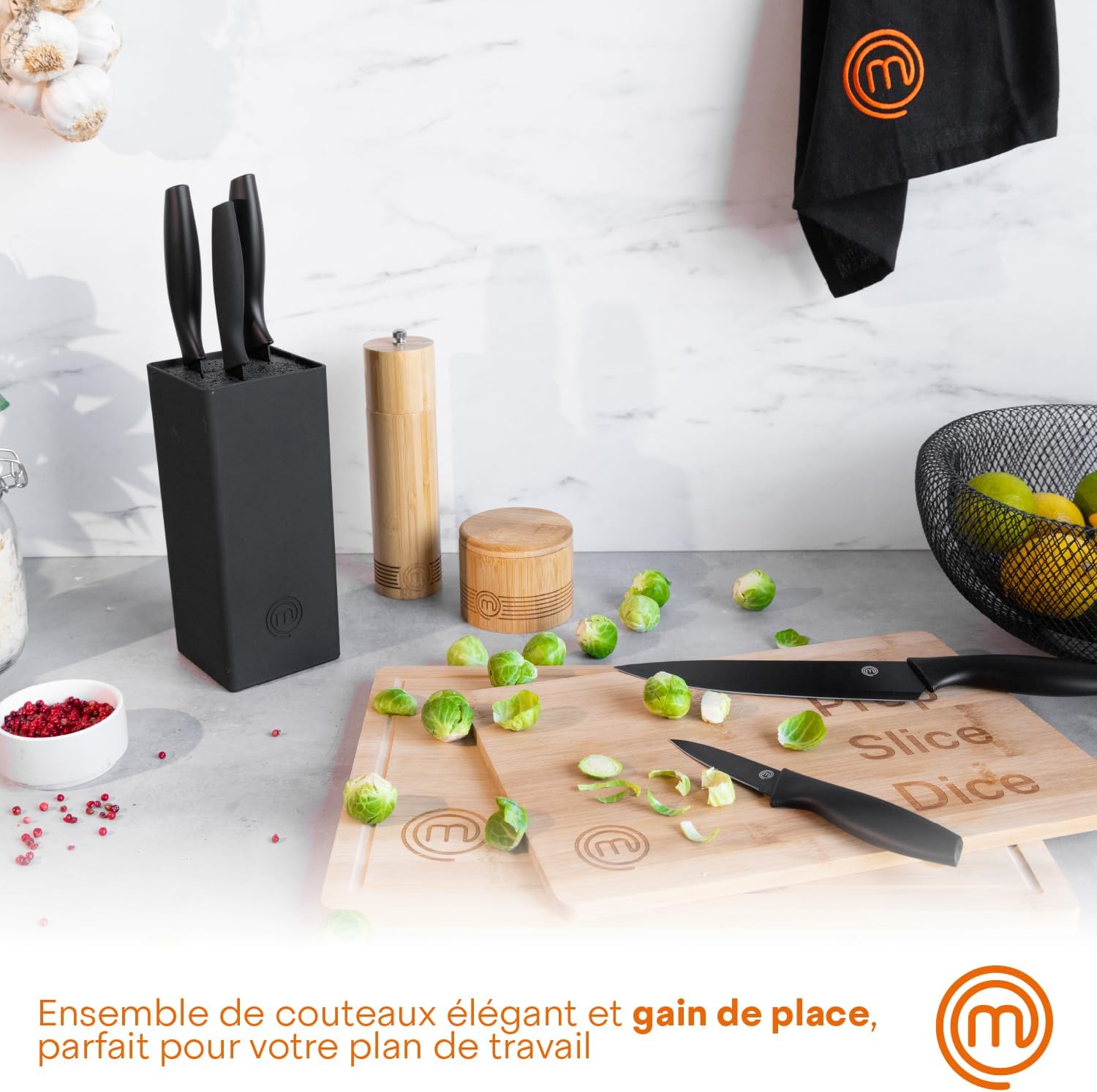 MasterChef - Bloc couteaux cuisine - inox, manches ergonomiques, noir
