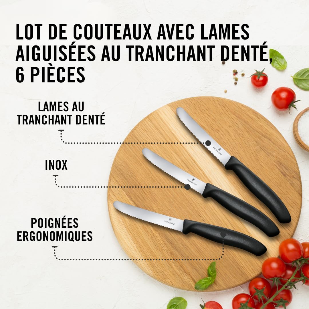 Victorinox - Swiss Classic - 11cm - couteau petit déjeuner dentelé, set 6 pièces