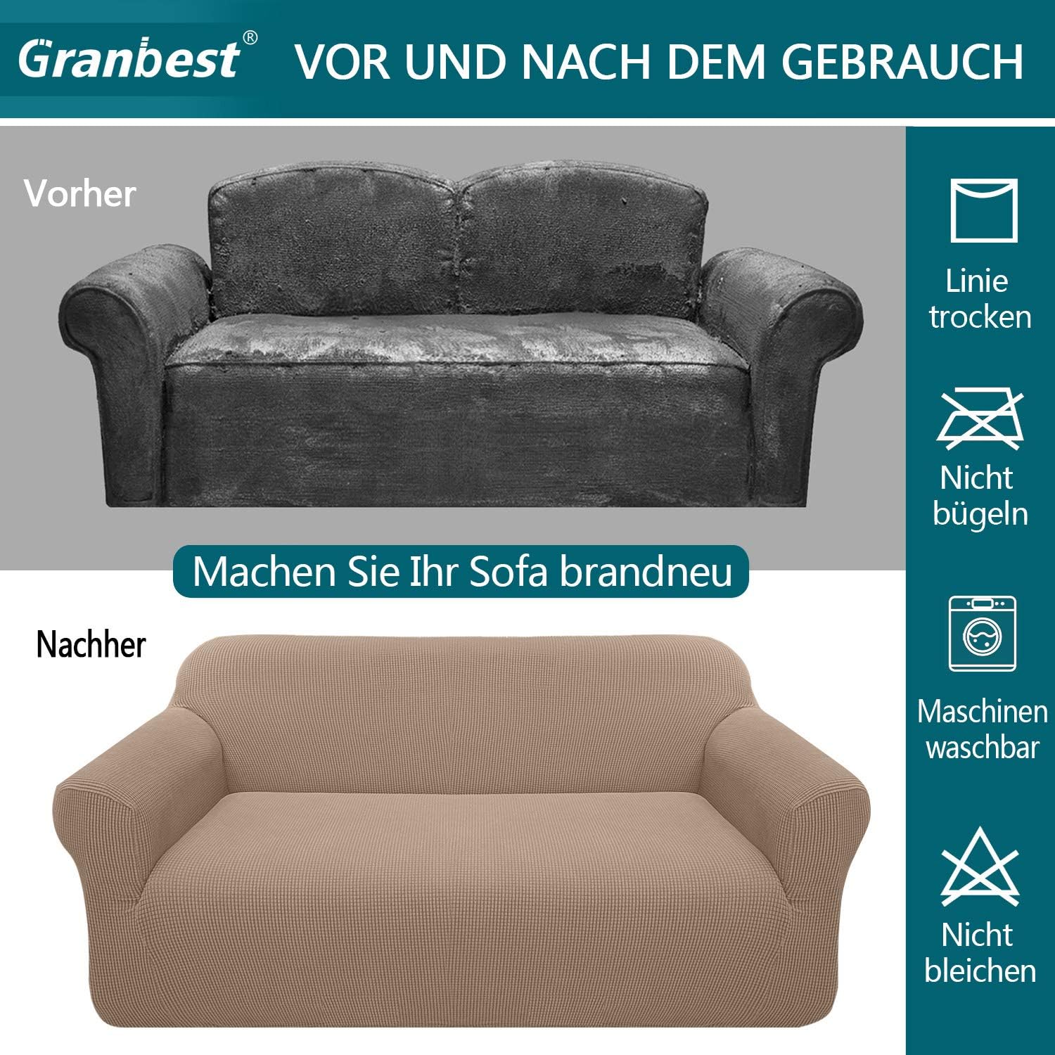 Granbest - housse canapé moderne 2 places - tissu jacquard, protection animaux