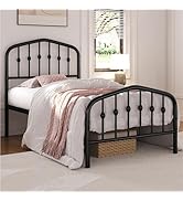 Yaheetech Cadre de Lit en Métal avec Tête de Lit Déco Effet Couronne 90x190cm Lit Moderne avec So...