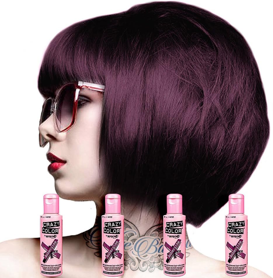 Crazy Color - lot de 4 colorations semi-permanentes - 100 ml - teinte Aubergine