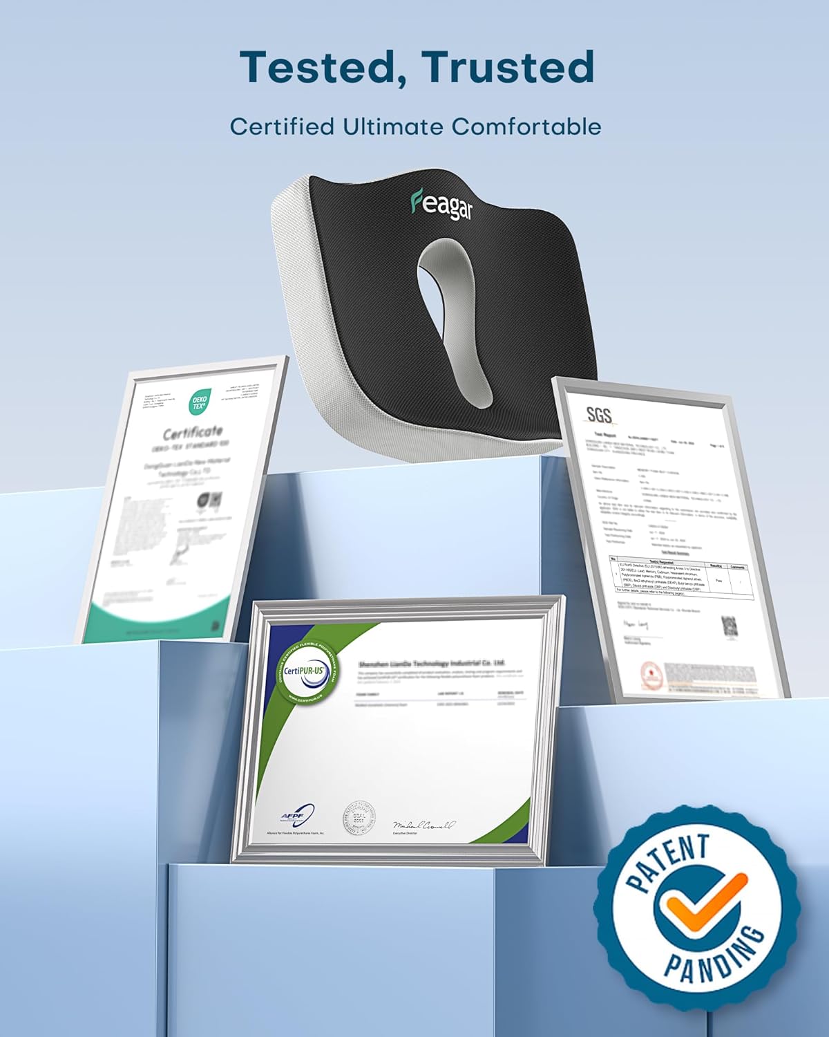 Feagar - Coussin Coccyx XXL - mousse mémoire, ergonomique, soulage hémorroïdes