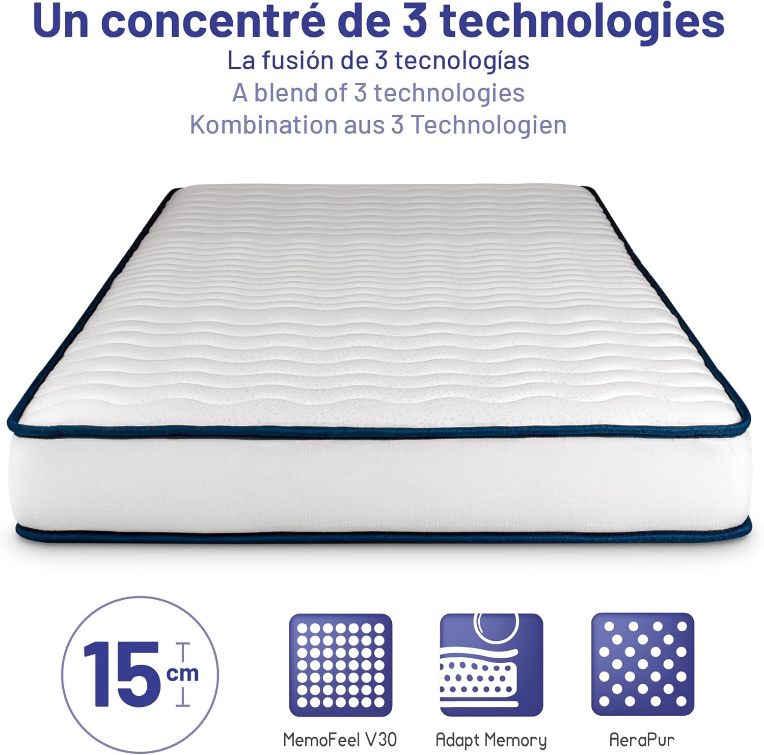 NATURALEX - Perfect Sleep - 90x190 cm - mémoire de forme, latex, 7 zones, réversible