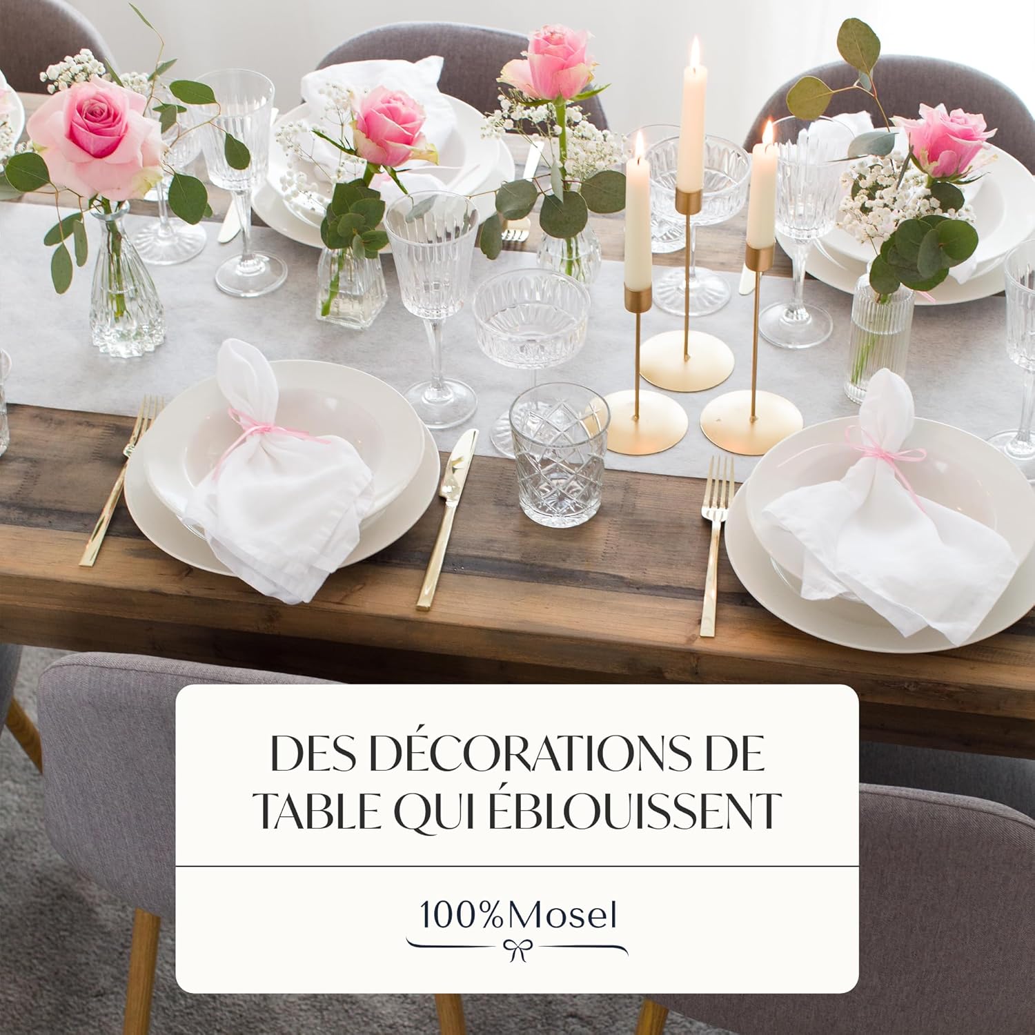 100%Mosel - chemin de table décoratif - 30x2500cm - tissu non tissé élégant, crème