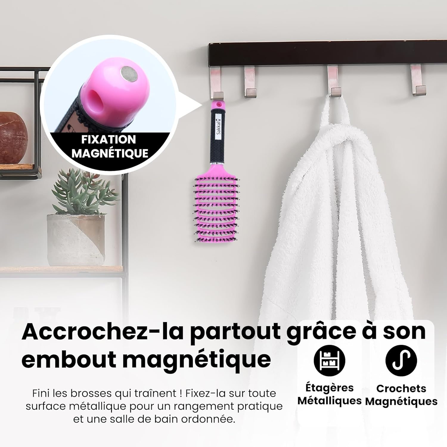 Brosse à cheveux - Démêlante sanglier nylon - anti-casse, anti-statique, tous types, adultes et enfants