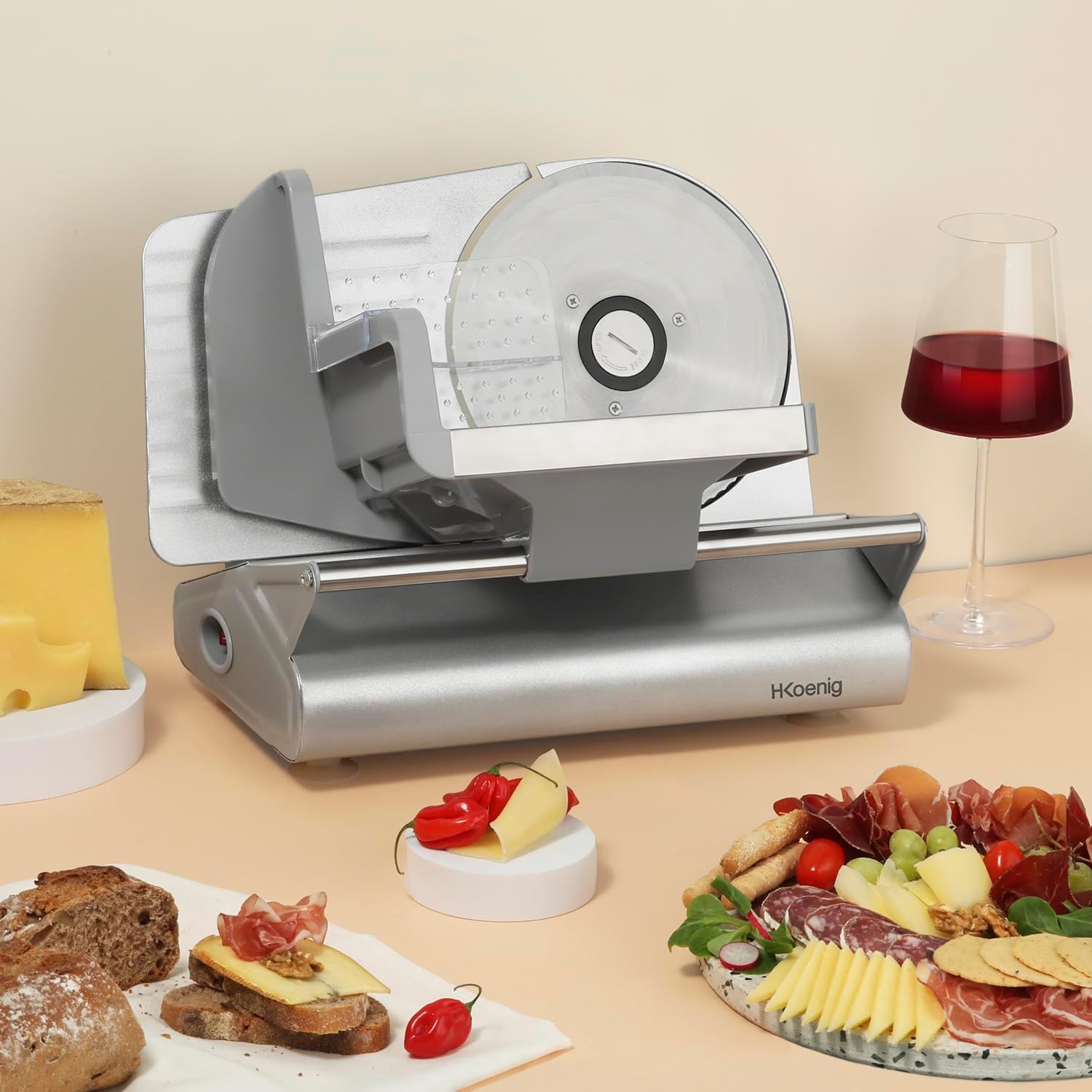 H.Koenig - trancheuse MSX190 - lame 19 cm - coupe 0-13 mm, aiguiseur intégré, plateau large