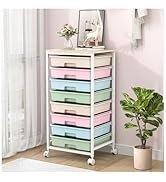 SYKIARIOL Chariot de salle de bain à roulettes avec 8 tiroirs, chariot à tiroirs avec plateau en bois...