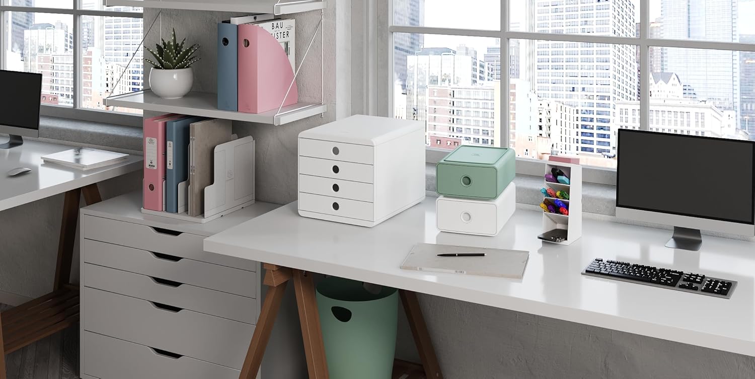 Exacompta - corbeille à papier Ecobin - 15L - poignées, vert sauge, 26,3x26,3x33,5cm - 45380D