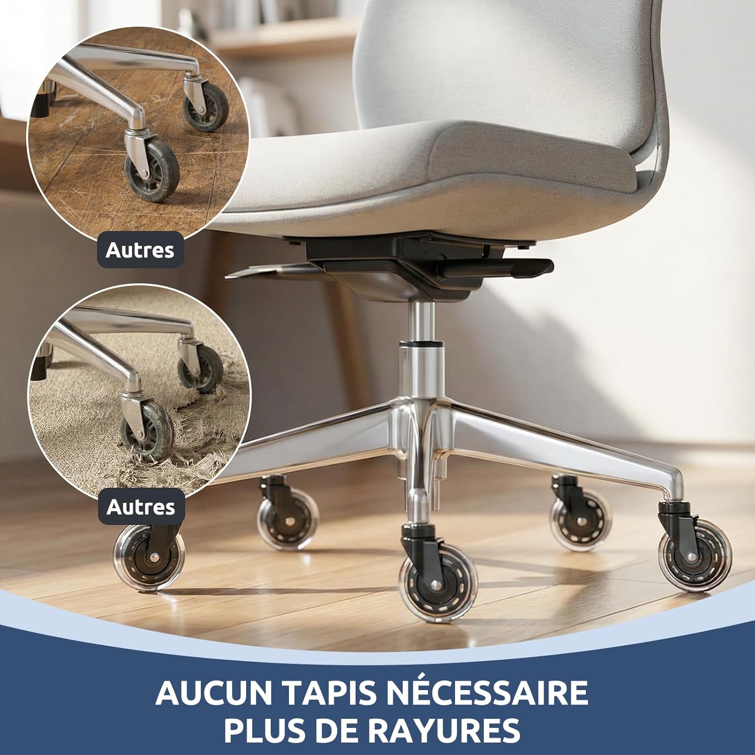 COSYLAND - Set de 5 roulettes - 10x22 mm - silencieuses, sols durs