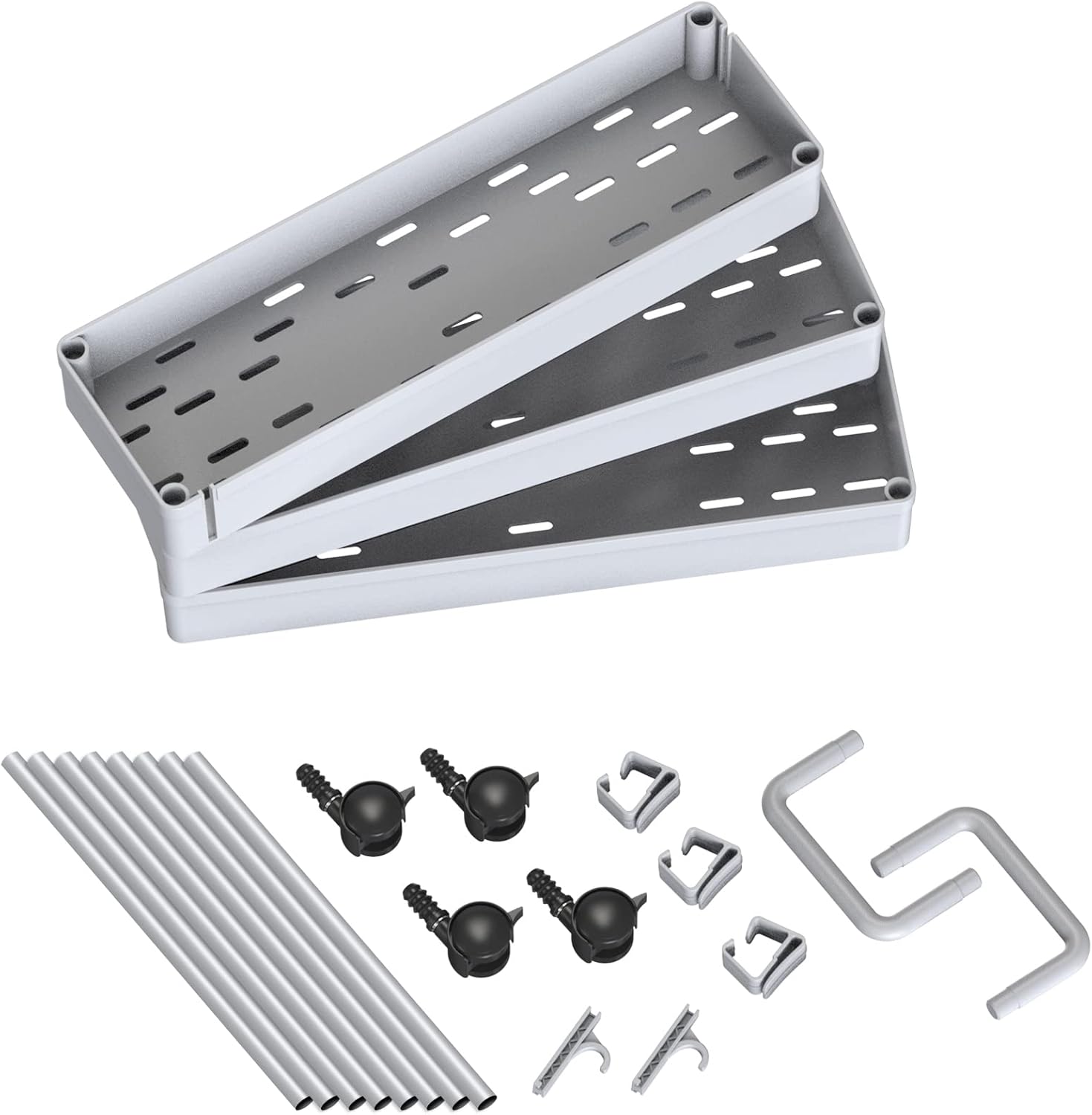 SOLEJAZZ - chariot 3 niveaux mobile gris - rangement compact cuisine, salle de bain