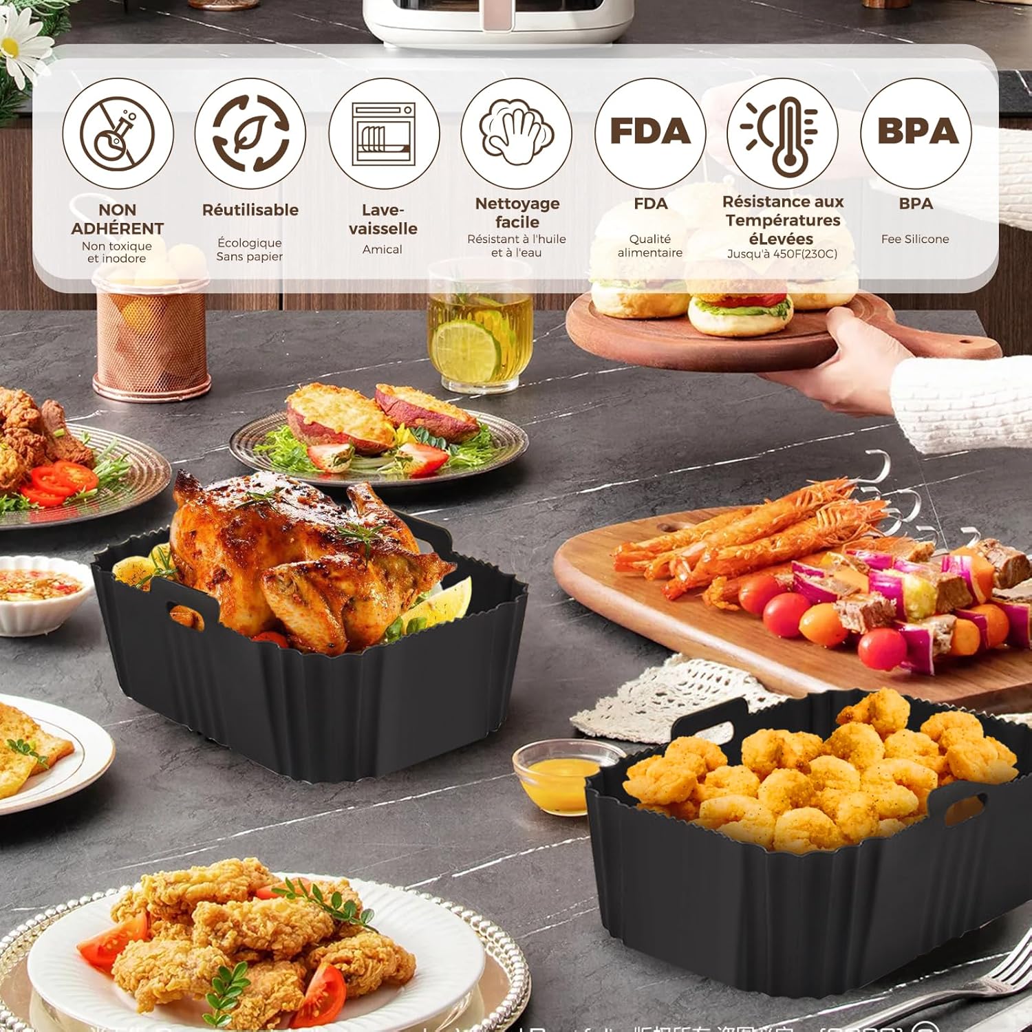 Moule silicone air fryer - compatible Ninja Double XL - réutilisable - lot de 2 - SL400EU