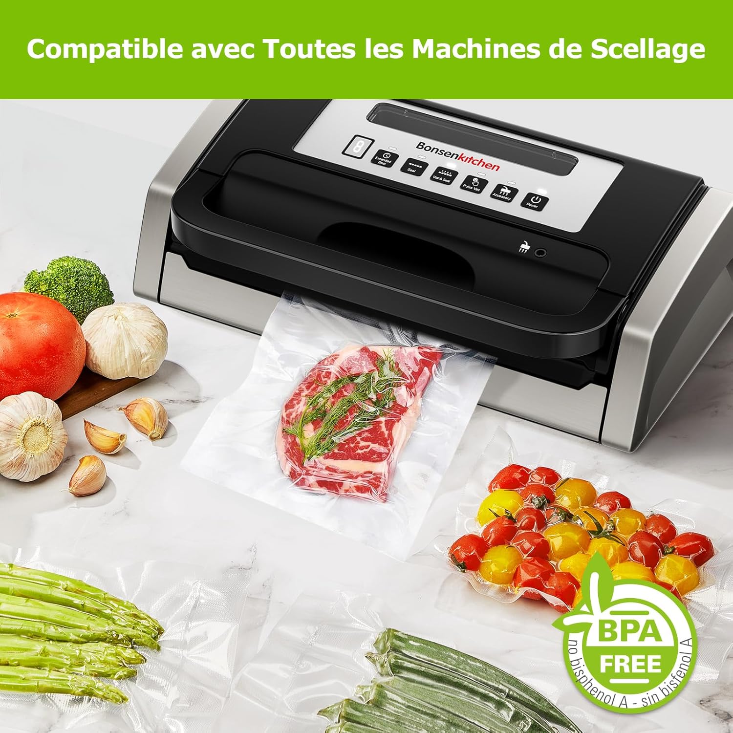 Bonsenkitchen - sacs sous vide VB32 - 20x30 cm - 40 sachets sans BPA