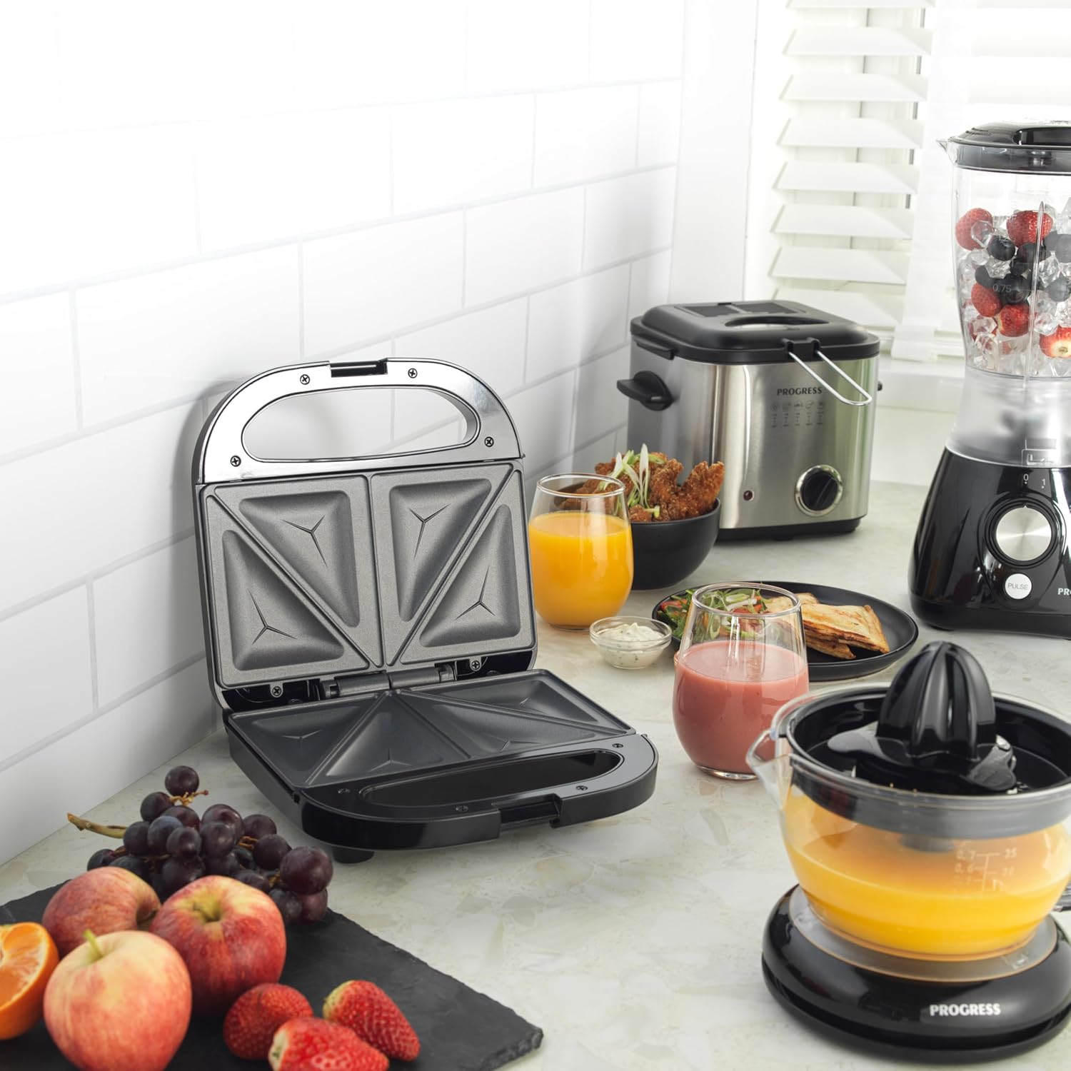 Progress - Grille-pain 2 parts - plaques antiadhésives, 750W, température auto, EK5851P