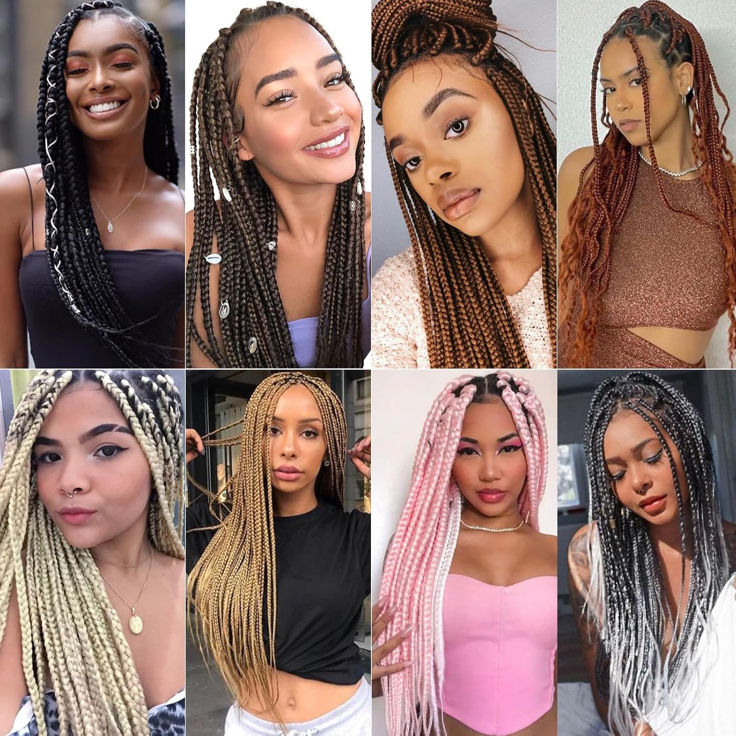 Extensions de cheveux tressés courtes 20” brunes ombrées lisses 6 paquets T1B/30#