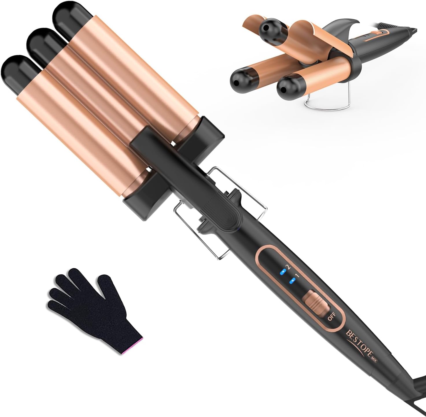 BESTOPE - Fer à friser 3 fûts - Température 150-210°C, grandes boucles, tous cheveux MIX
