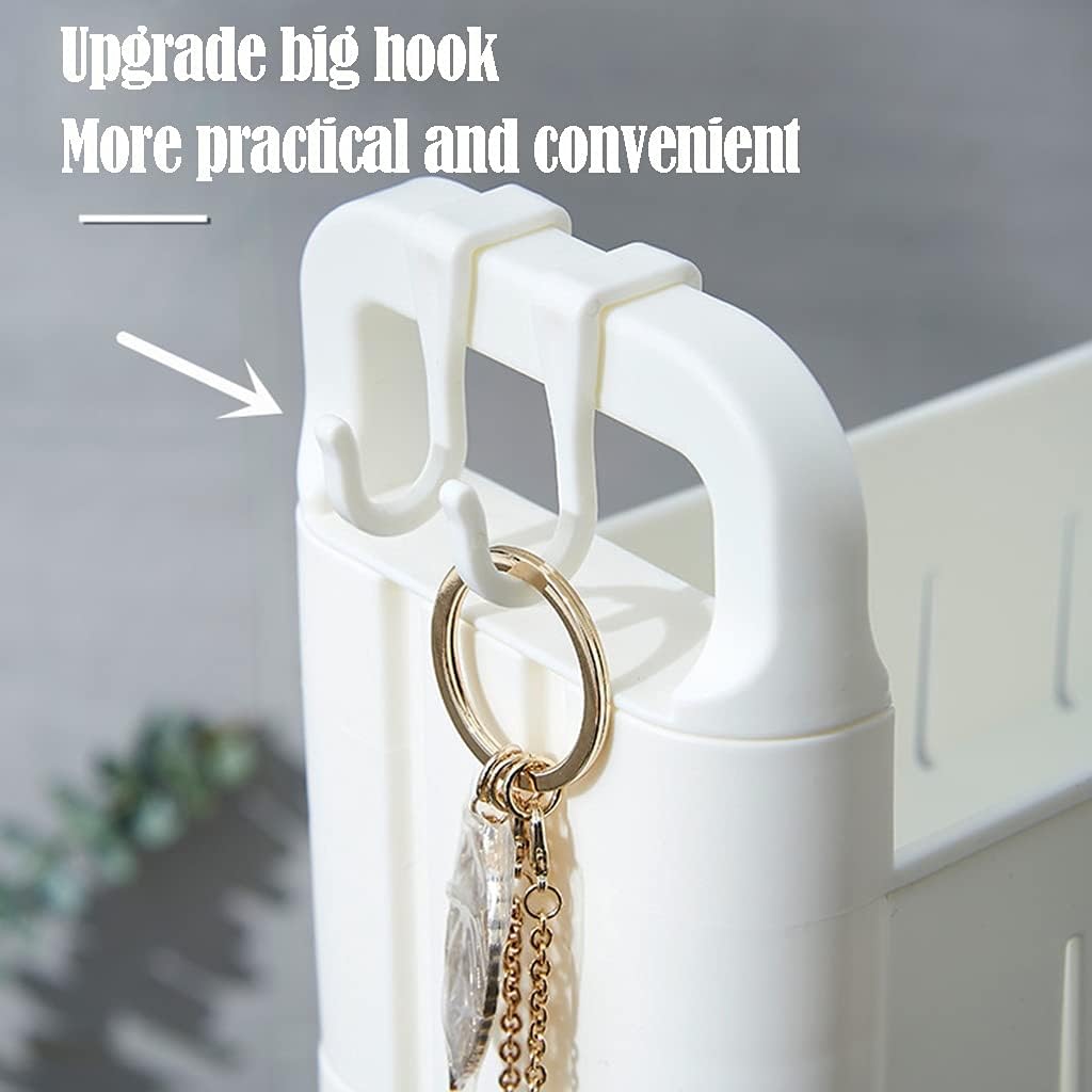 Chariot de rangement - 3 niveaux - plastique, 10 cm large, blanc, mobile