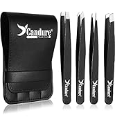 Candure Pince a Epiler Professionnelle Kit pour Sourcils de Precision- Ensemble de 4 Pincettes Ac...