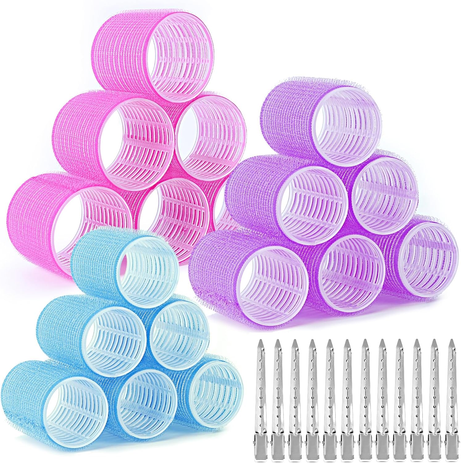 AiQInu - bigoudis magiques série 30 pcs - 18 bigoudis + 12 pinces - idéal cheveux épais et DIY