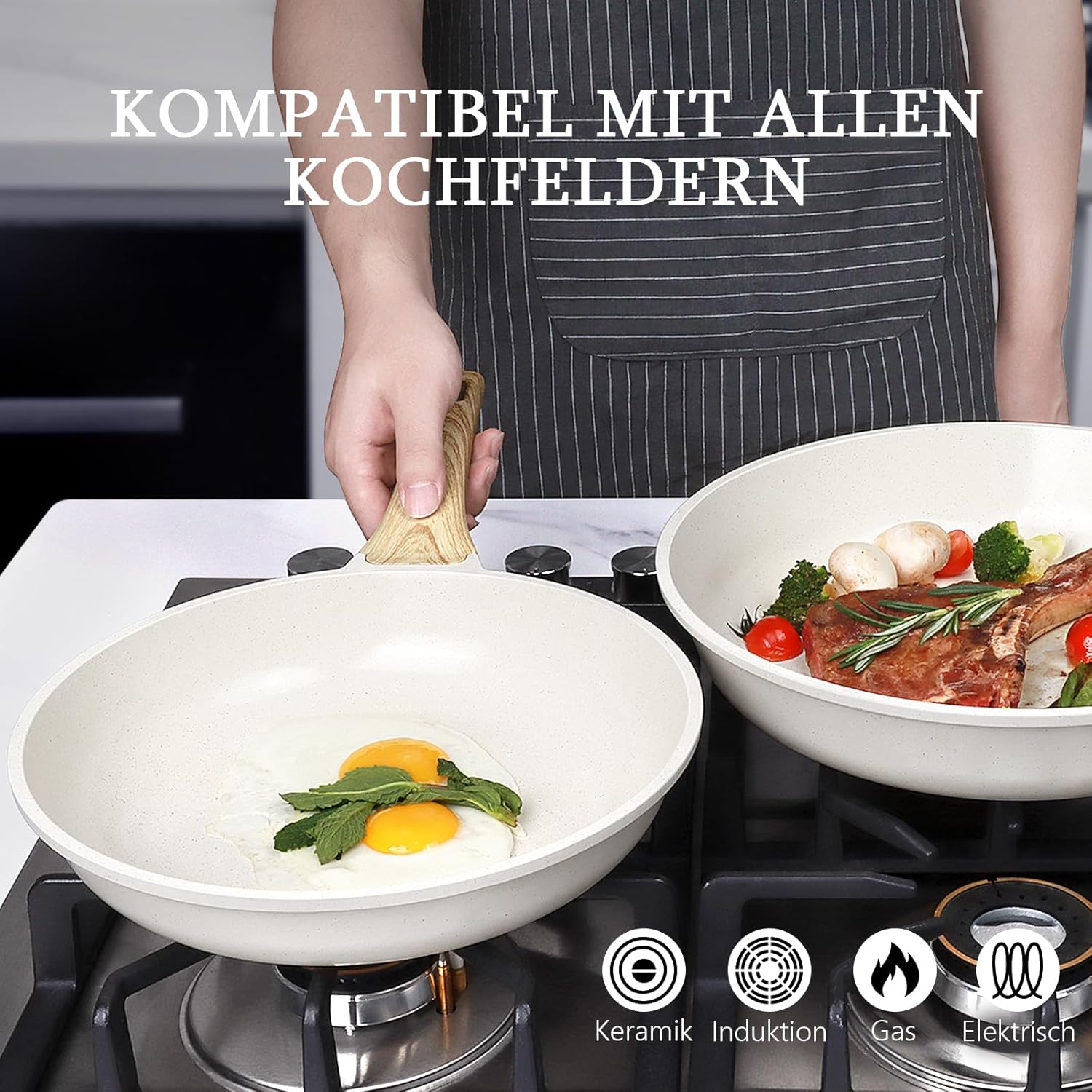 GiPP - poêle à frire granit série blanche - 24cm - antiadhésive, induction, sans PFAS/PFOA, manche froid