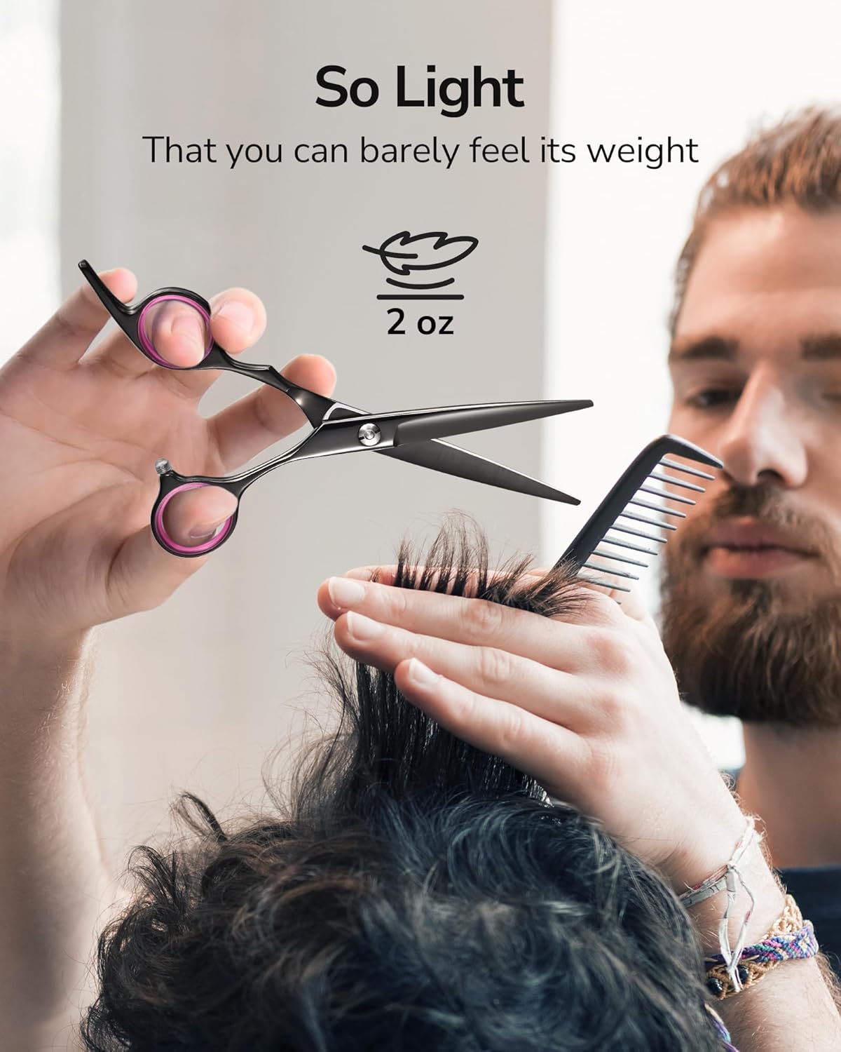 ULG - ciseaux de coiffure pro - 16,5 cm - acier inox, lame rasoir noir