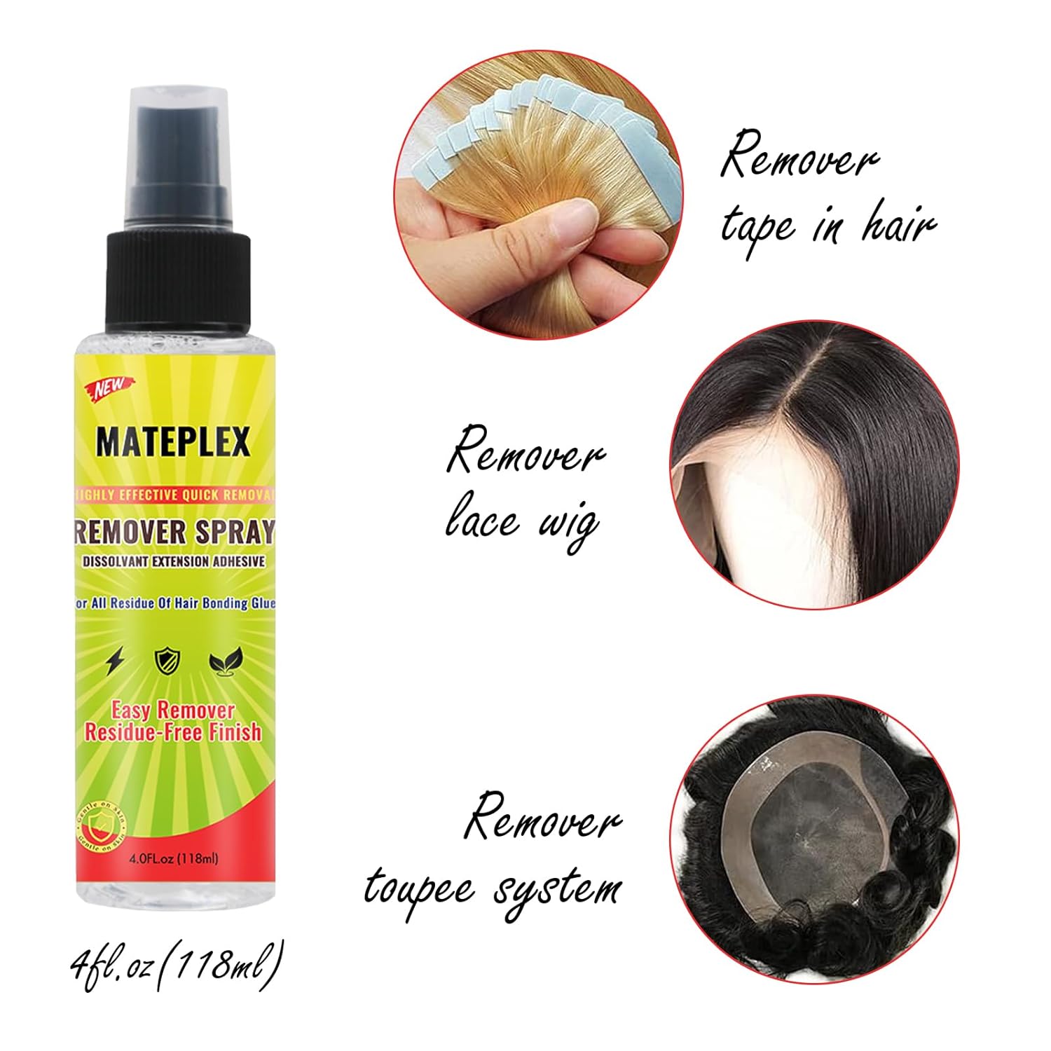 Dissolvant extensions adhésives/colle perruque - 118ml - action rapide, facile à utiliser, entretien postiches