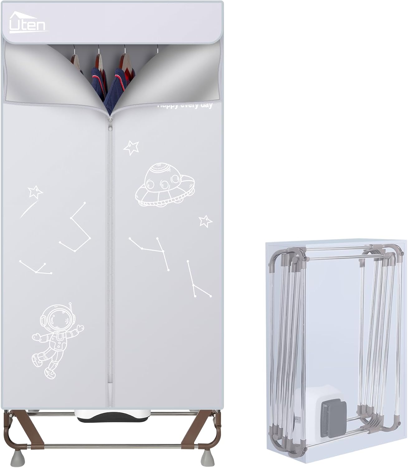 Séchoir électrique pliable - 1500W, 15kg, sac rangement, gris